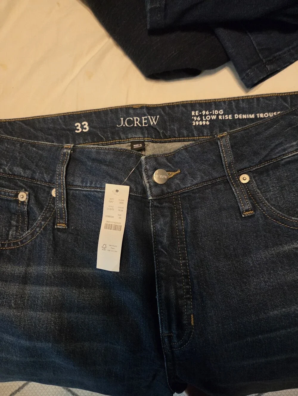 J. Crew Dark Blue '96 Low-rise denim trouser jean Size 33 Nwt New With Tags